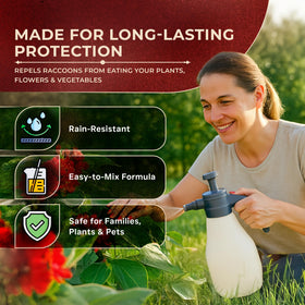 Leaves and Soul raccoon repellent protects garden beds and shrubs outdoors