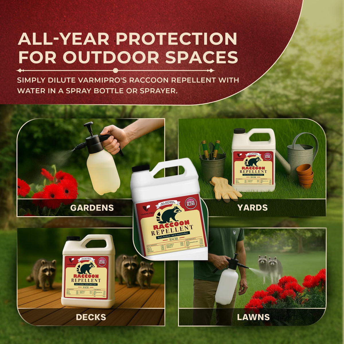 Leaves and Soul raccoon repellent spray on lawns shows quick coverage