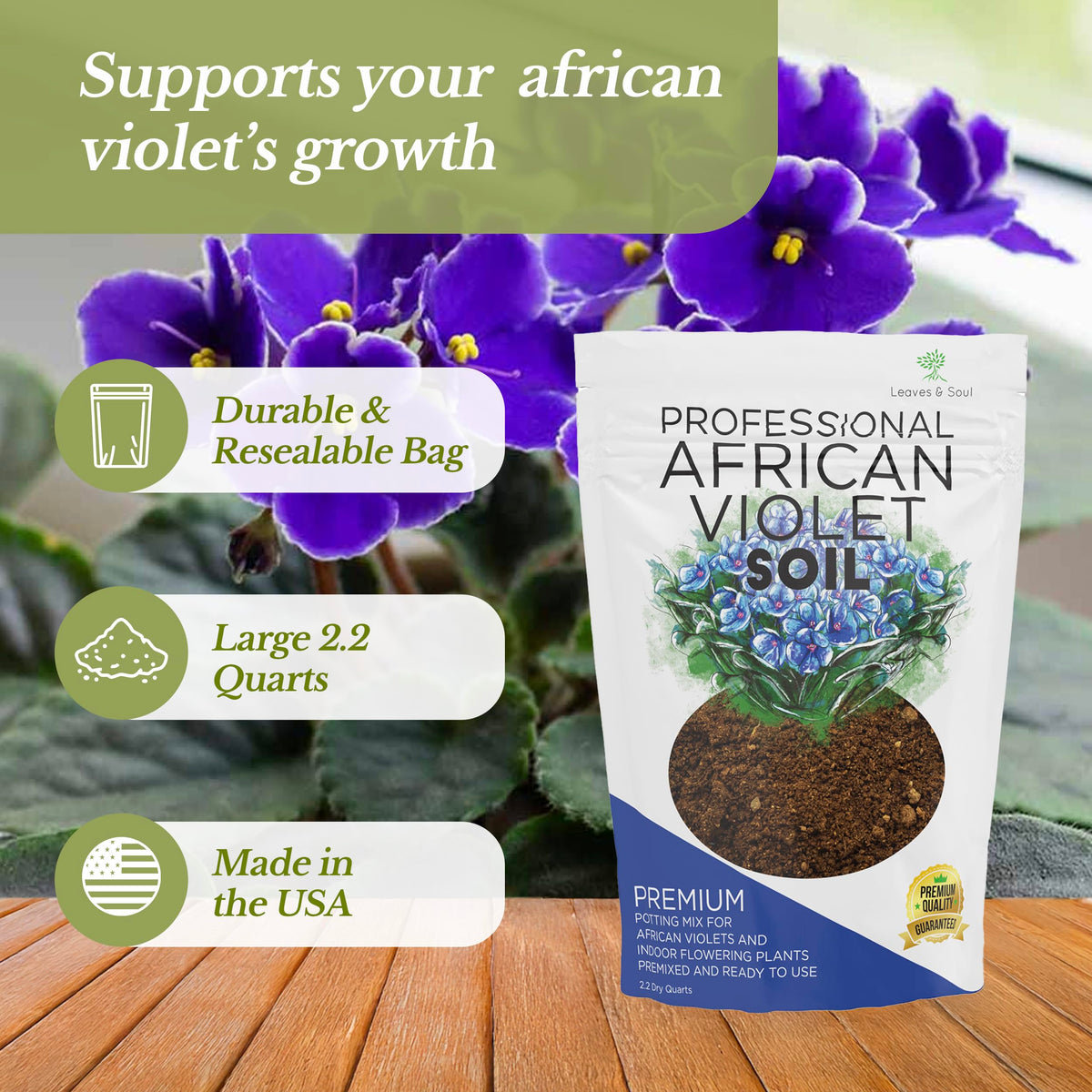Leaves and Soul ready-to-use potting soil for easy indoor plant care