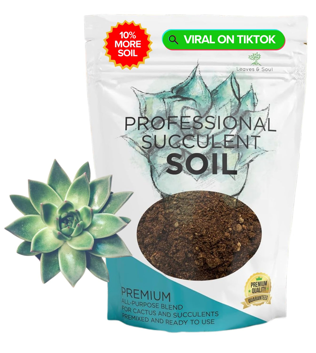 Leaves and Soul succulent soil large 2.2-quart bag promotes strong root development for repotting.
