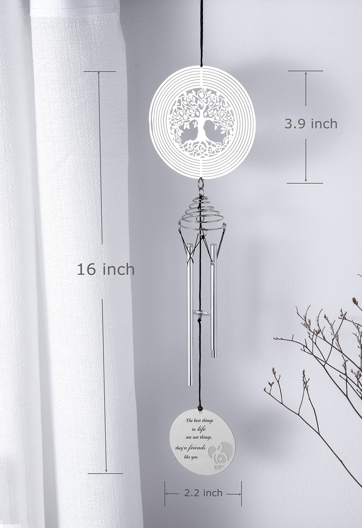 LEAVORES wind chime crafted from rust-resistant stainless steel for outdoor use