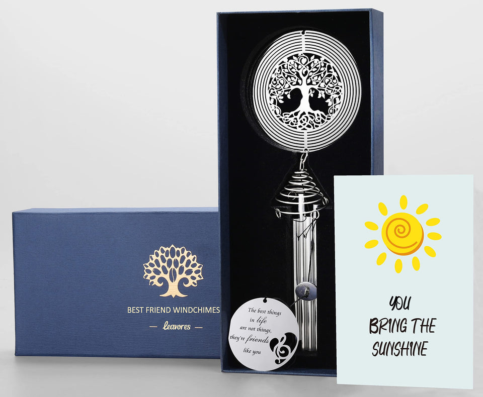LEAVORES wind chime with Tree of Life spinner sways producing soft melodies