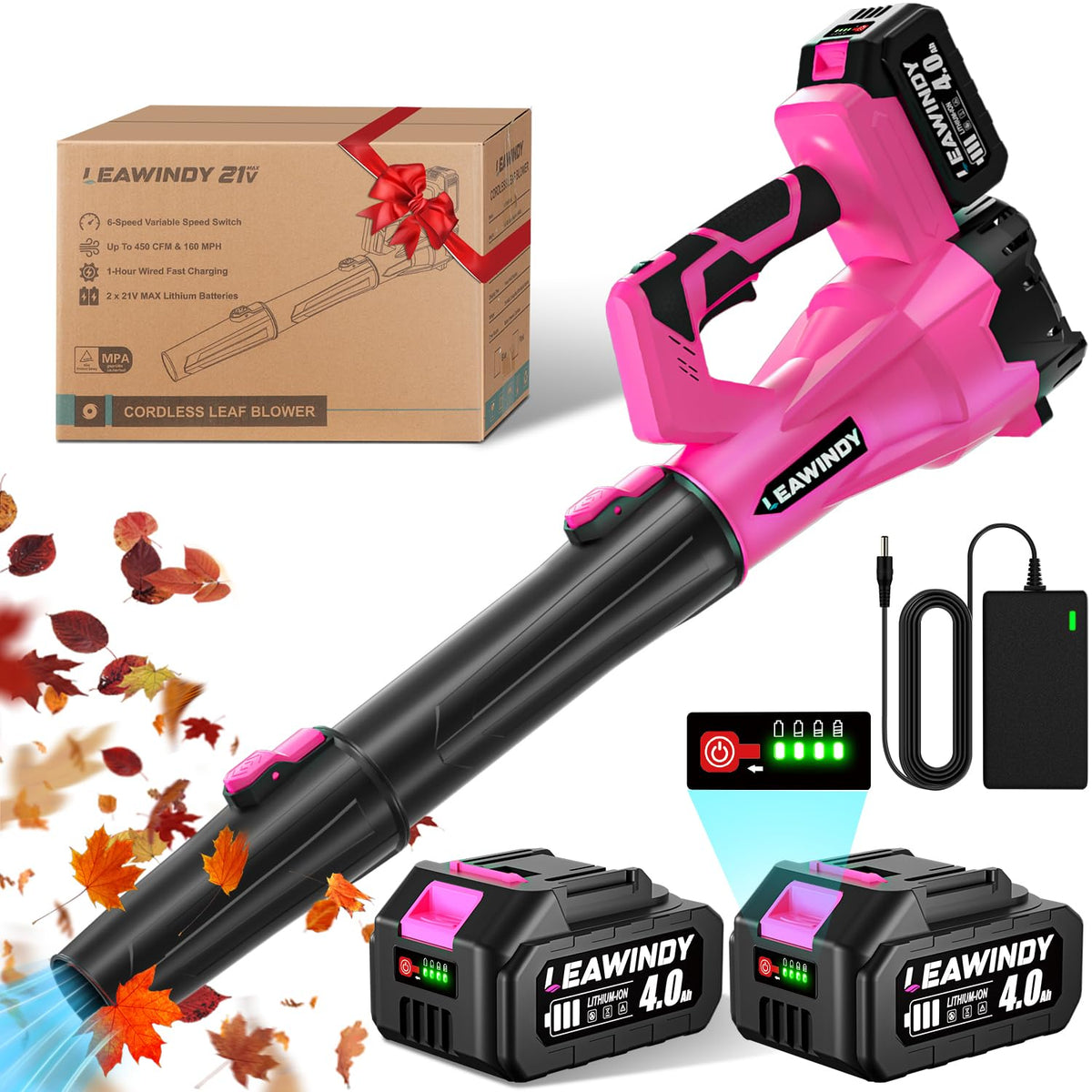 LEAWINDY cordless blower with a compact design for easy storage and light daily yard work.