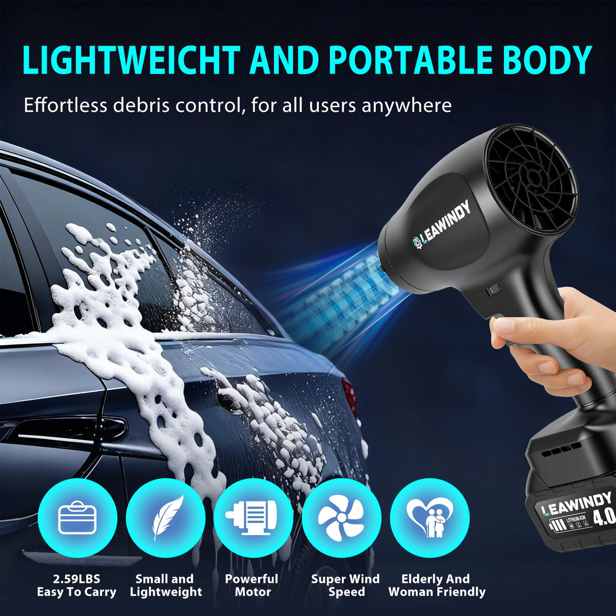 LEAWINDY ergonomic handheld design for comfortable operation.