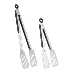 Lebabo metal tongs 9-inch head close-up for precise flipping.