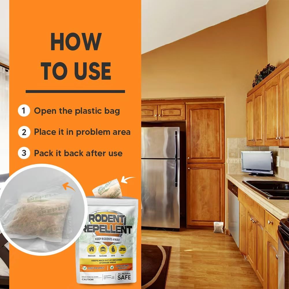 LEBMP rodent repellent pouch designed for garages and attics