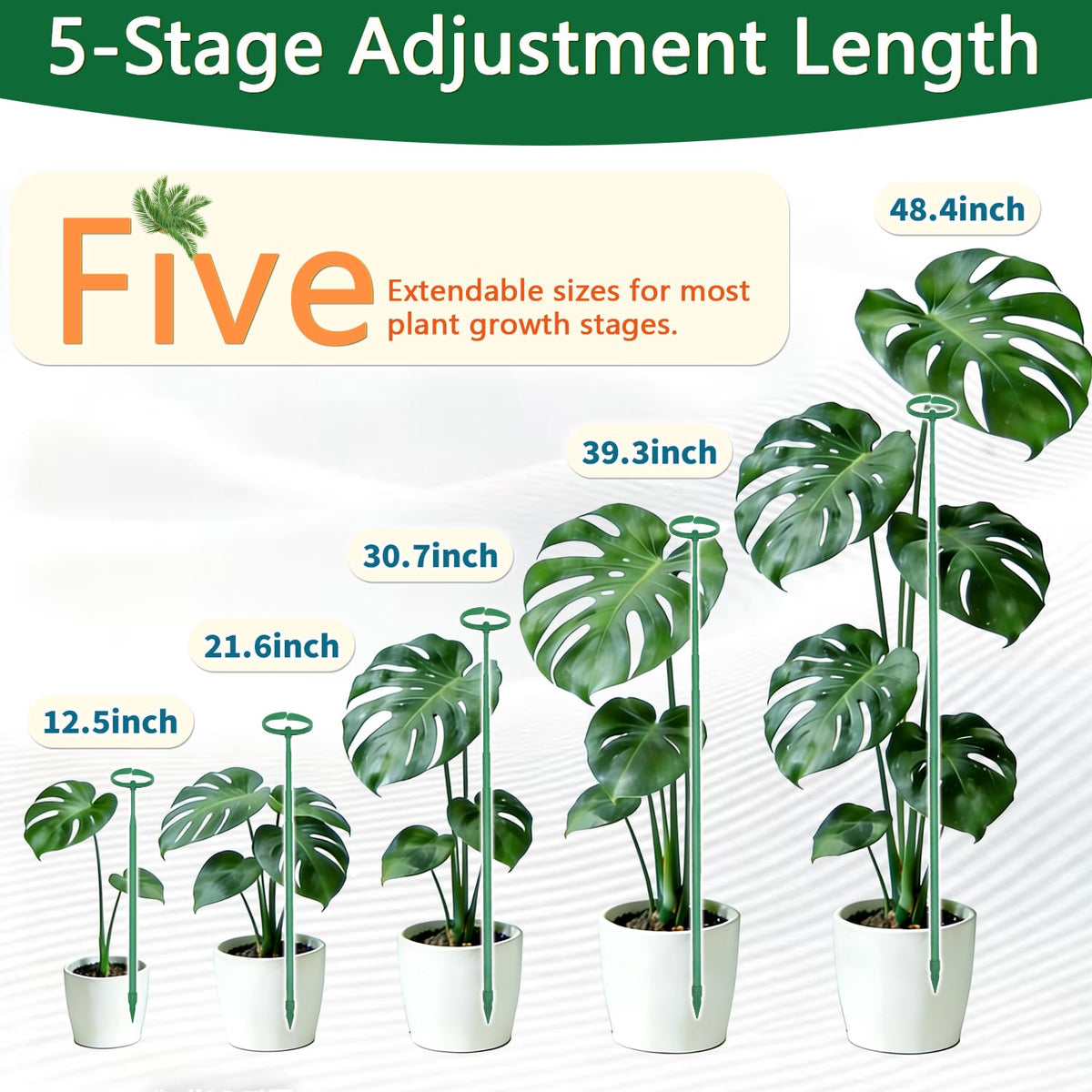 LECAMEBOR green coated stake blends with foliage on indoor plants