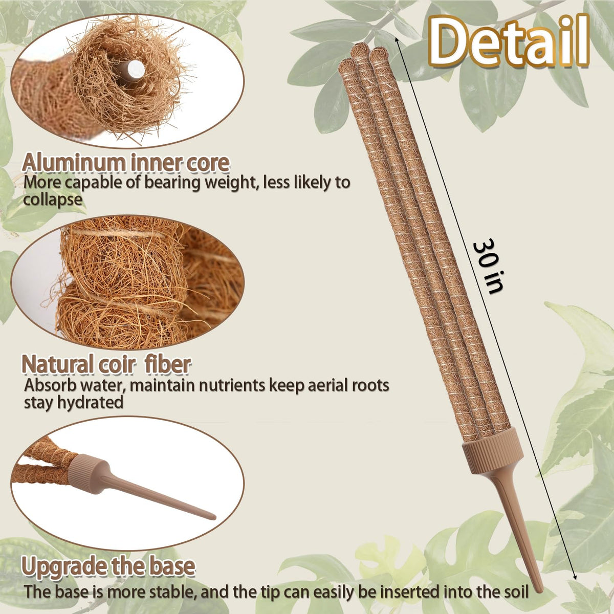 LECAMEBOR space-saving moss pole fits compact indoor pots for organized vertical gardens.