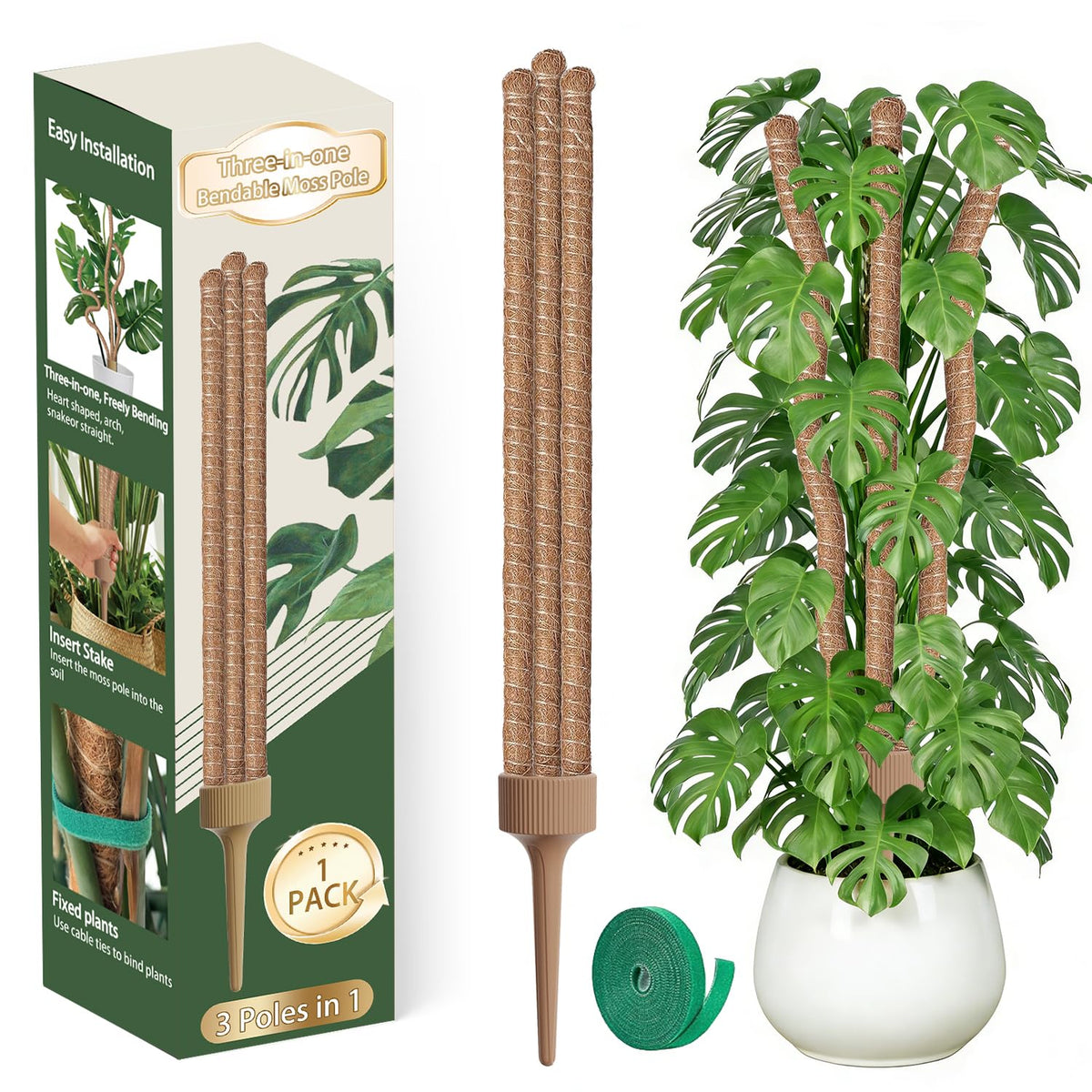 LECAMEBOR three moss poles base offer integrated climbing support for multiple plants.