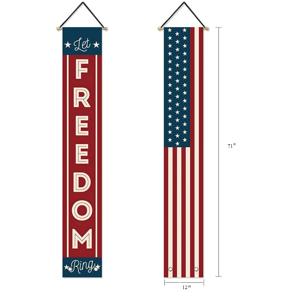 LeChamp Let Freedom Ring banner showcases patriotic charm for Memorial Day celebrations outdoors.