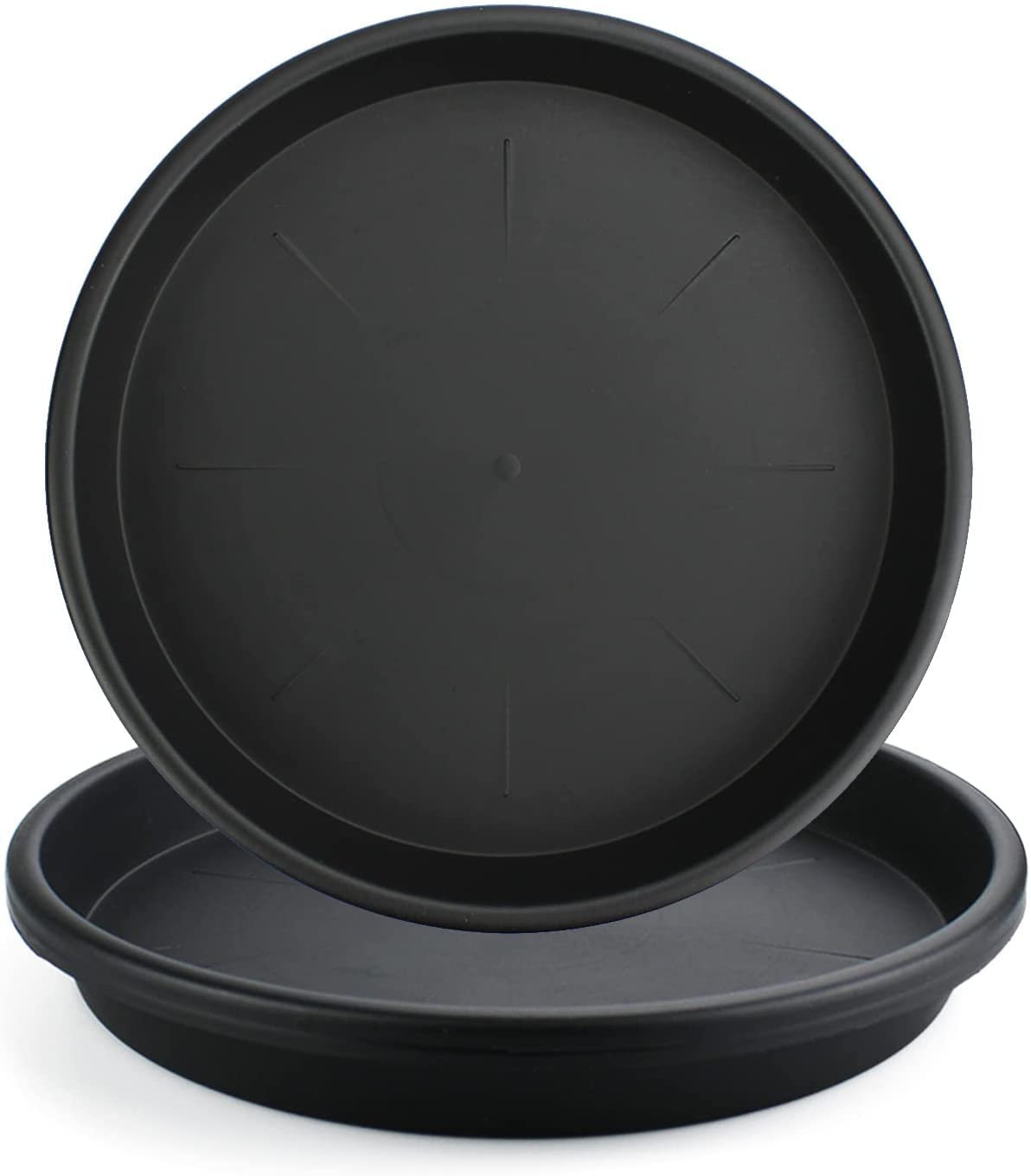 Lechay black 12-inch plant saucer under a pot to prevent spills.