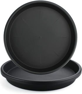Lechay black 12-inch plant saucer under a pot to prevent spills.