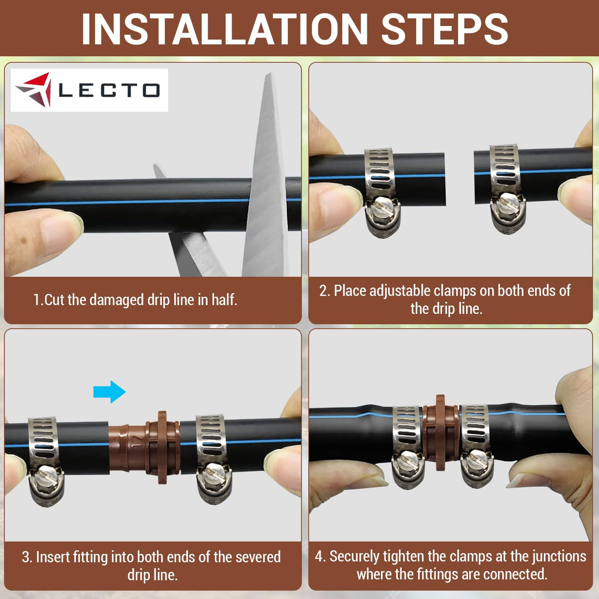 DIY irrigation repair kit in use for extending a drip line