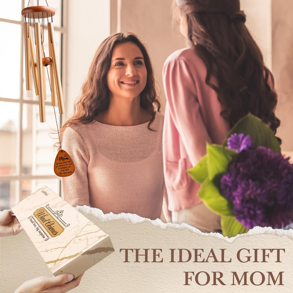 Leebbsin Mom Wind Chime on patio adds soothing outdoor ambience