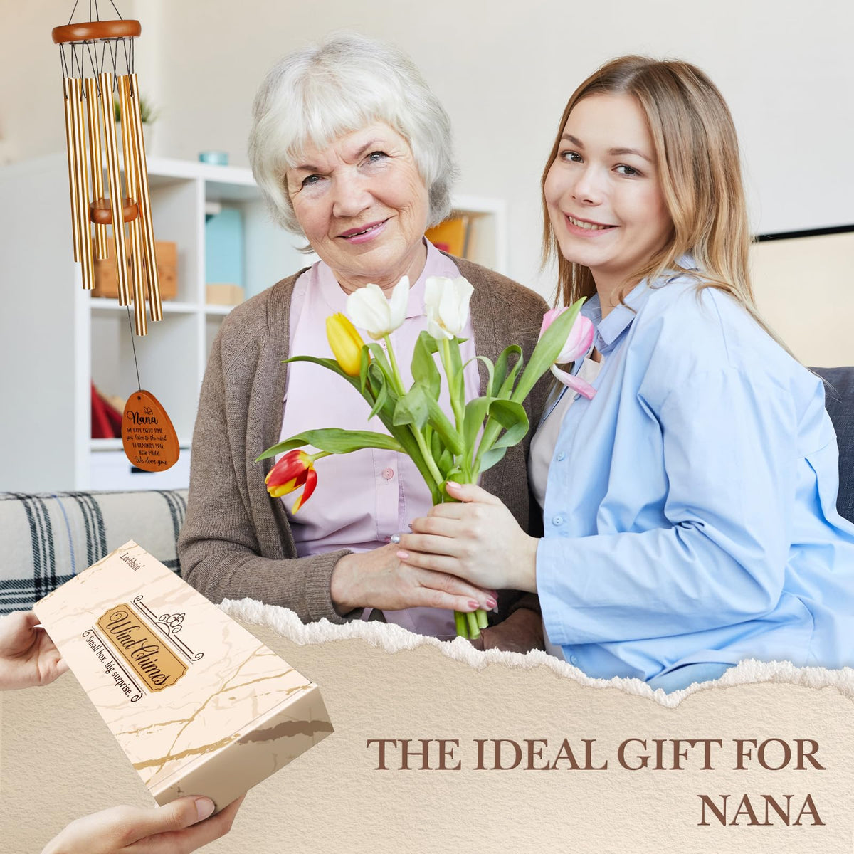 Leebbsin Nana wind chime featuring flower pattern for cherished garden decor.