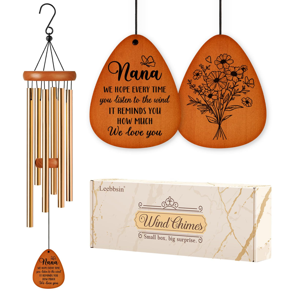 Leebbsin Nana wind chime with sail engraving creates a heartfelt keepsake for Nana.