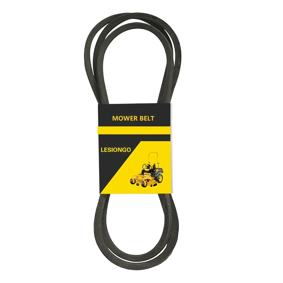 Leego deck belt close-up showing 58x148-25 inch size for durability.