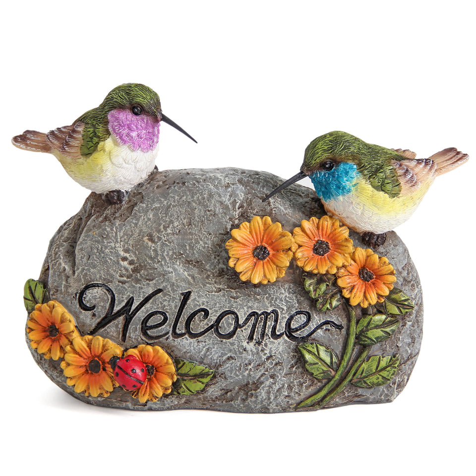 Leekung hummingbird welcome sign enhances outdoor entry with cheerful greeting