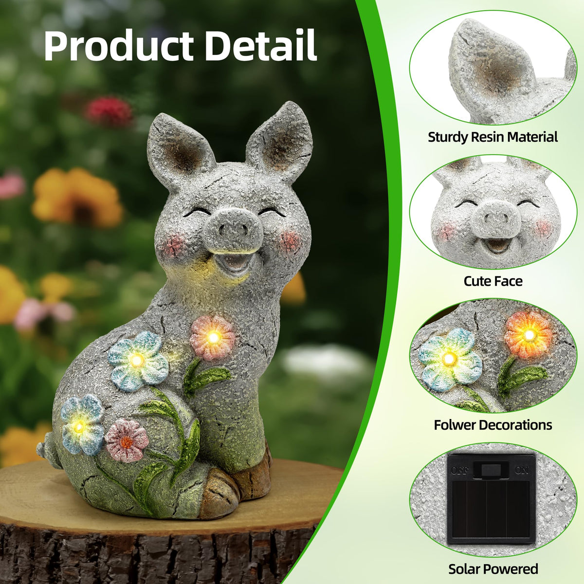 Leekung pig statue resin with UV coating maintains vibrant color outdoors.