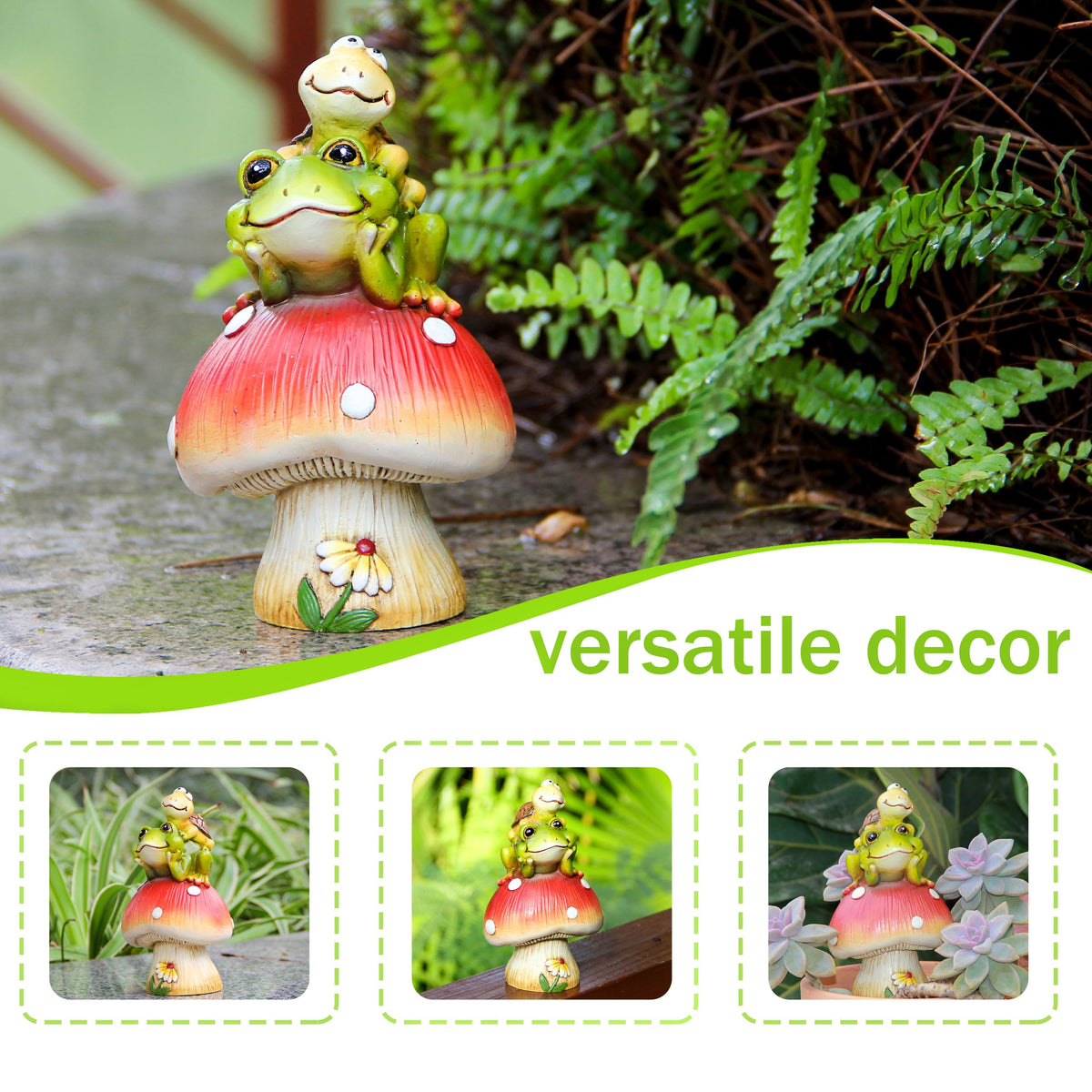 Leekung turtle on red mushroom; joyful seasonal display for spring and summer.