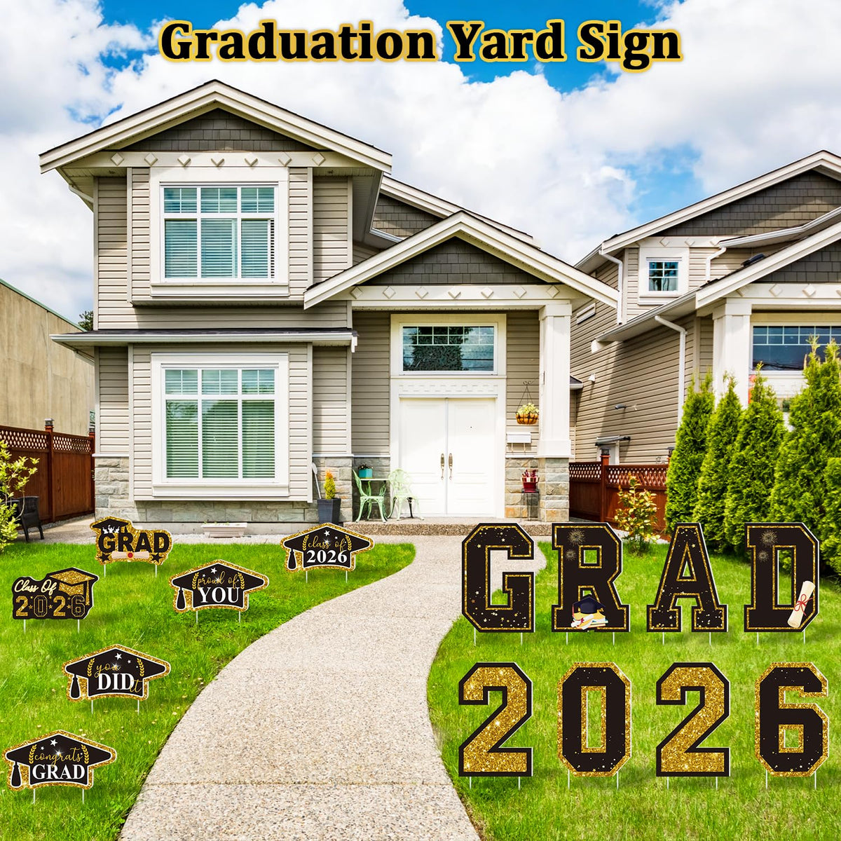 Leetous GRAD letters sign improves yard visibility during ceremonies