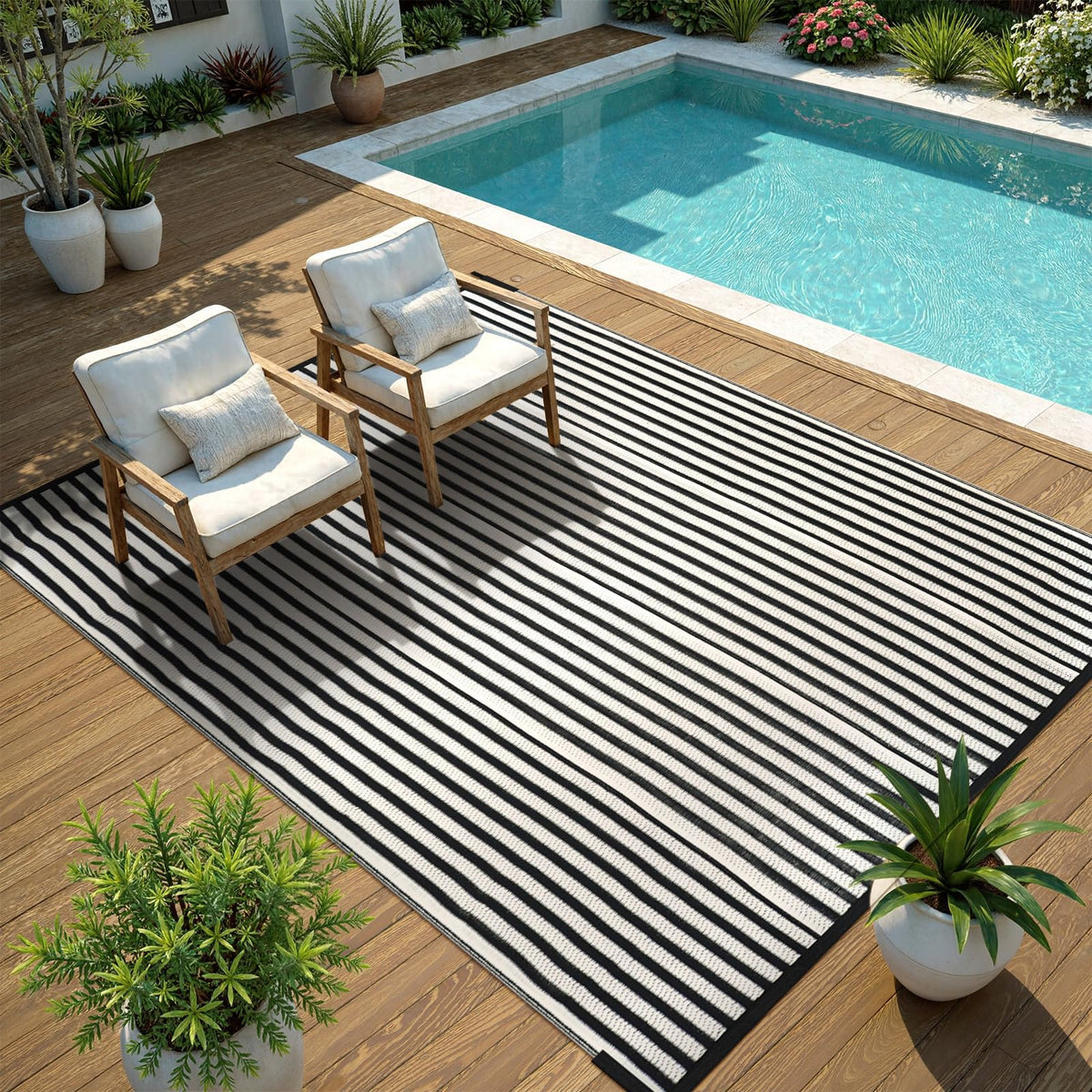 LEEVAN portable rug with corner loops secures position for camping.
