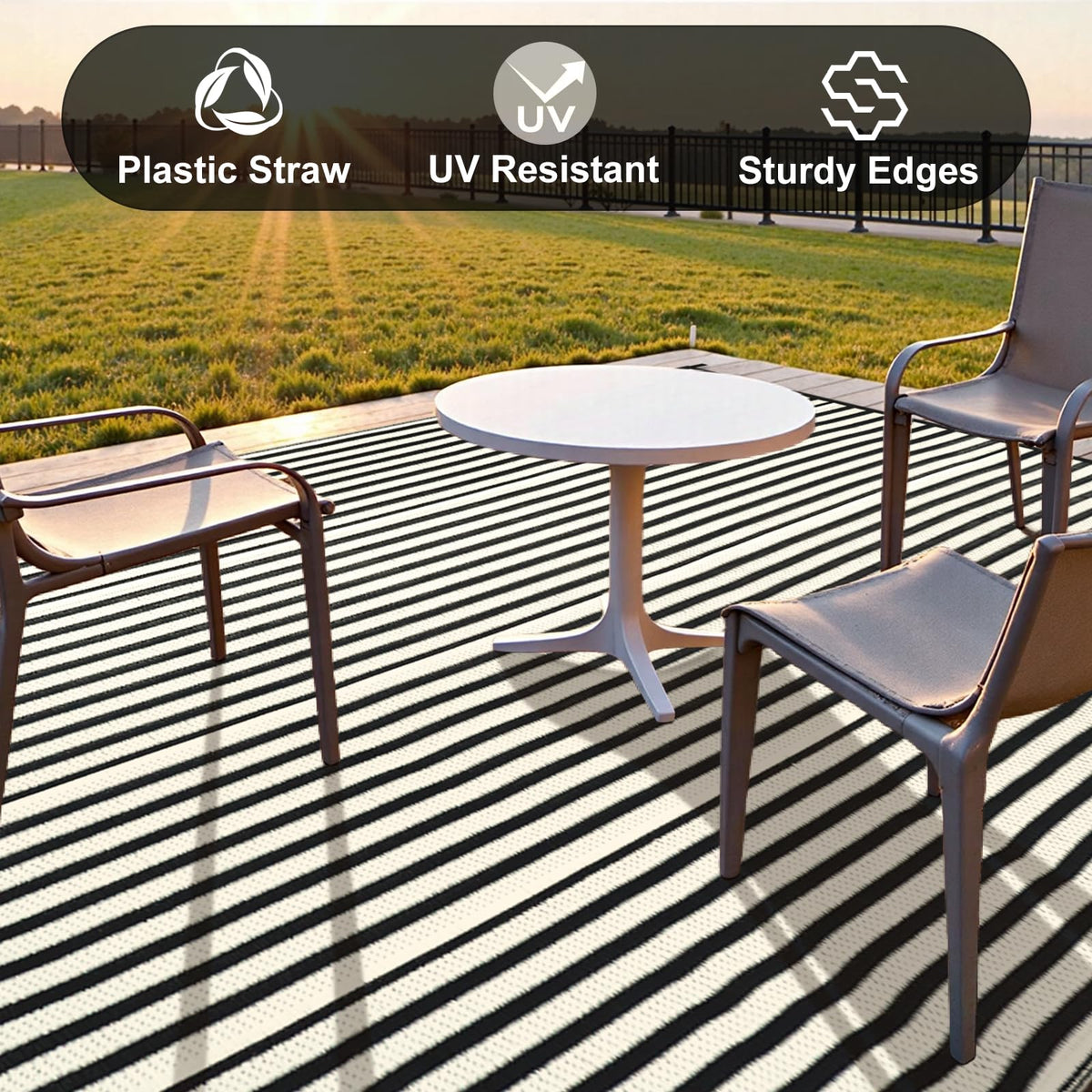 LEEVAN recyclable plastic straw rug dries quickly after rain and humidity.