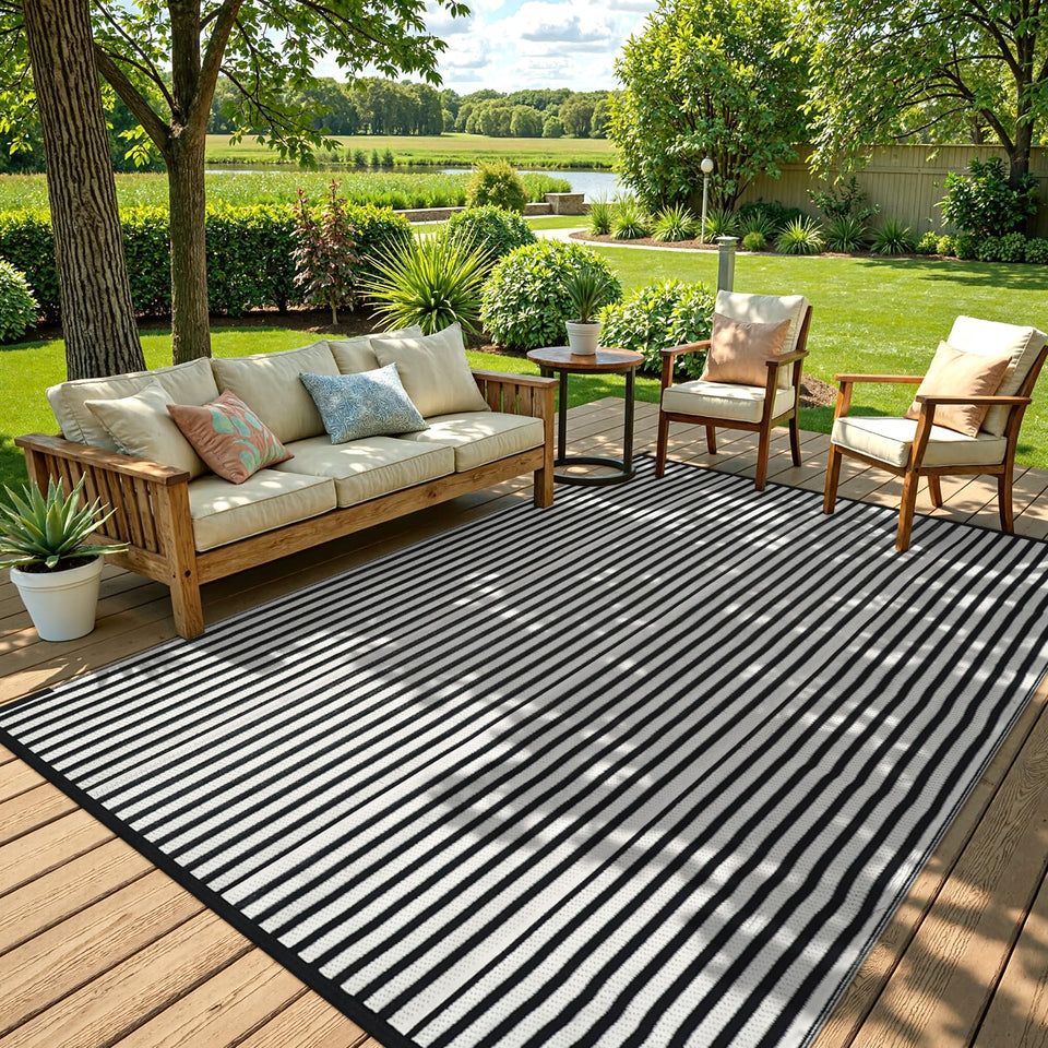 LEEVAN outdoor rug waterproof 8x10 on patio, durable and easy to clean.