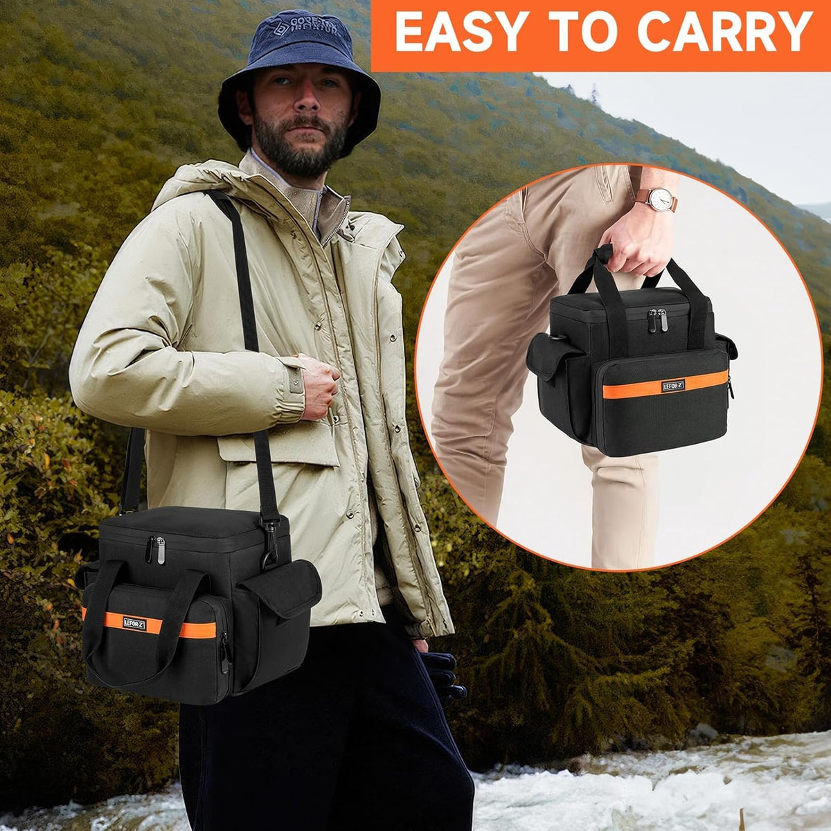 LEFOR-Z carrying case side pockets organize adapters and small accessories.