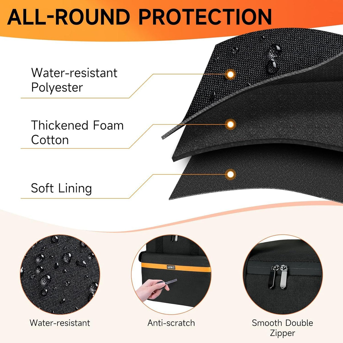 LEFOR-Z carrying case top mesh pocket offers quick-access cable storage.