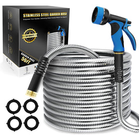 Lefree 50ft metal garden hose in steel shell for durable outdoor watering