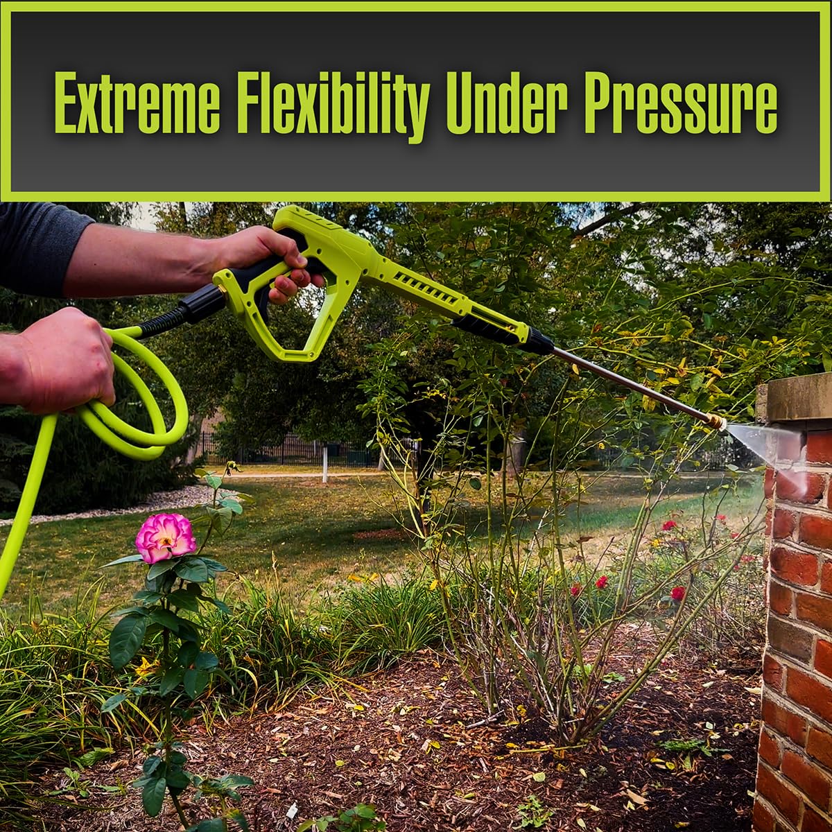 Polymer construction detail of Flexzilla hose highlighting flexible Hybrid Polymer design.