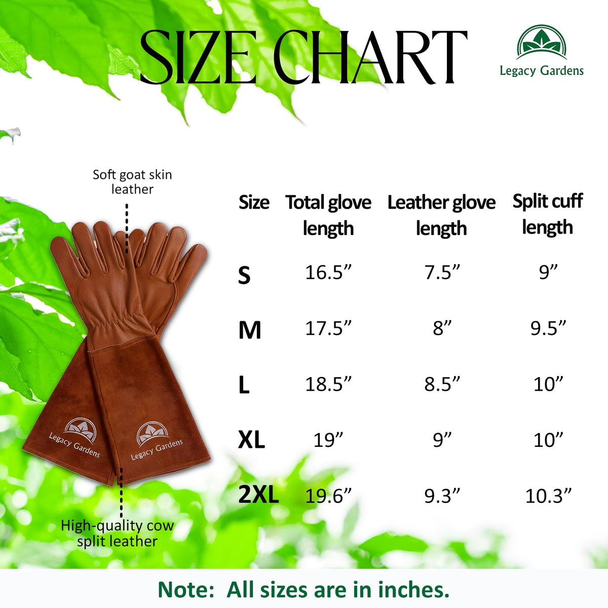 Legacy Gardens breathable goatskin leather keeps hands cool and comfortable all day.