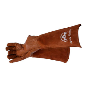 Legacy Gardens large brown gloves offering forearm protection for tough garden jobs.