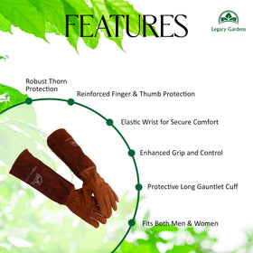 Legacy Gardens leather gloves thorn-resistant design protects hands from sharp stems.