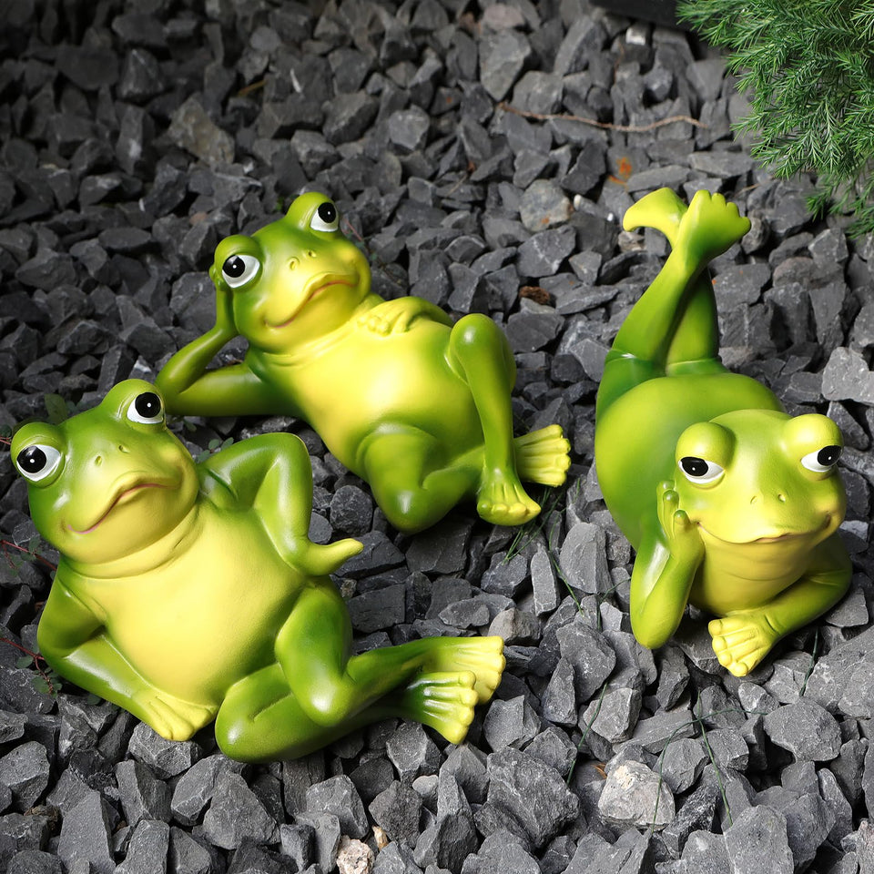 Legifo frog figurine trio lounging adds whimsy to outdoor gardens and patios