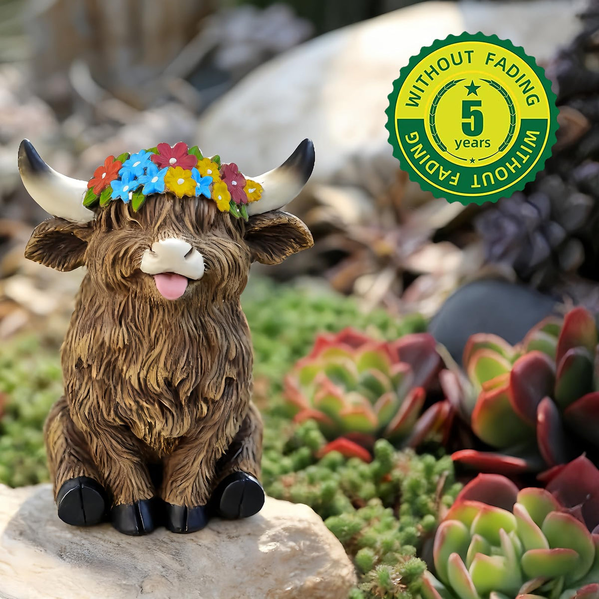 LEGIFO Highland Cow with hand-painted flower crowns adds vibrant curb appeal.