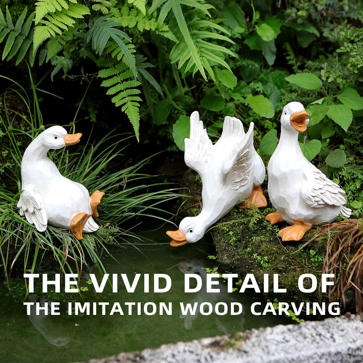 LEGIFO resin ducks with imitation wood carving finish stay vibrant outdoors
