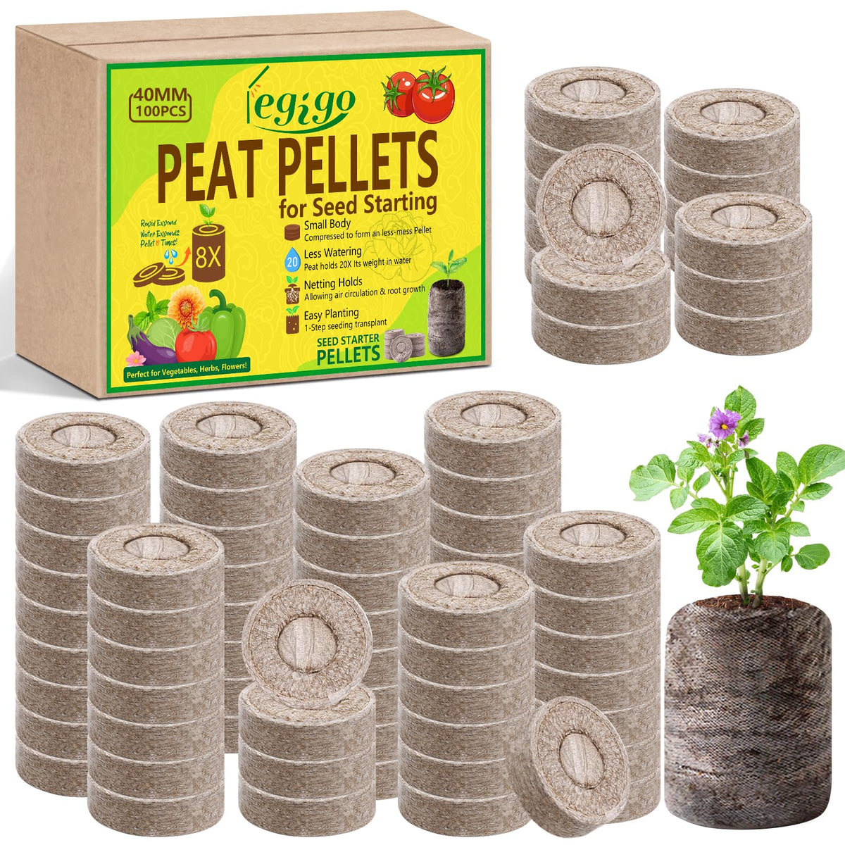 Legigo 100-pcs seed starter pellets pack ready to expand for easy germination