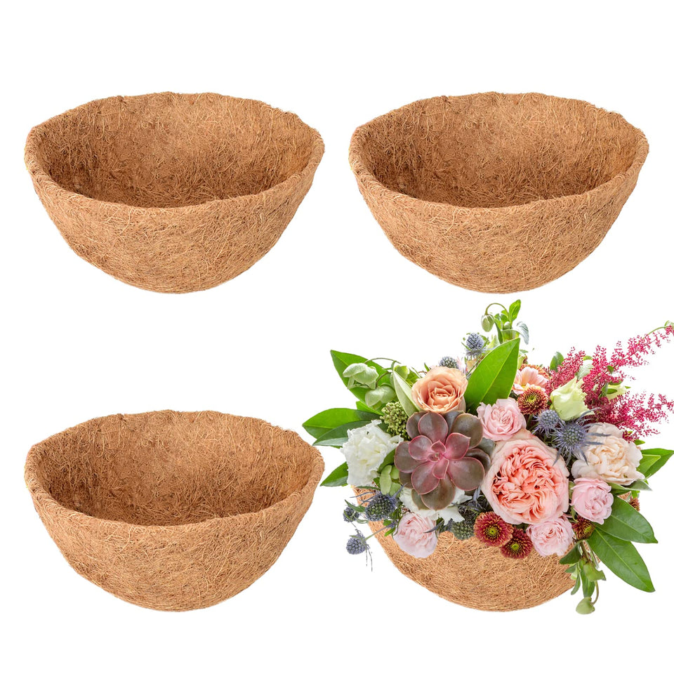 Legigo 16-inch hanging basket liner close-up in natural coir for airflow and moisture control.