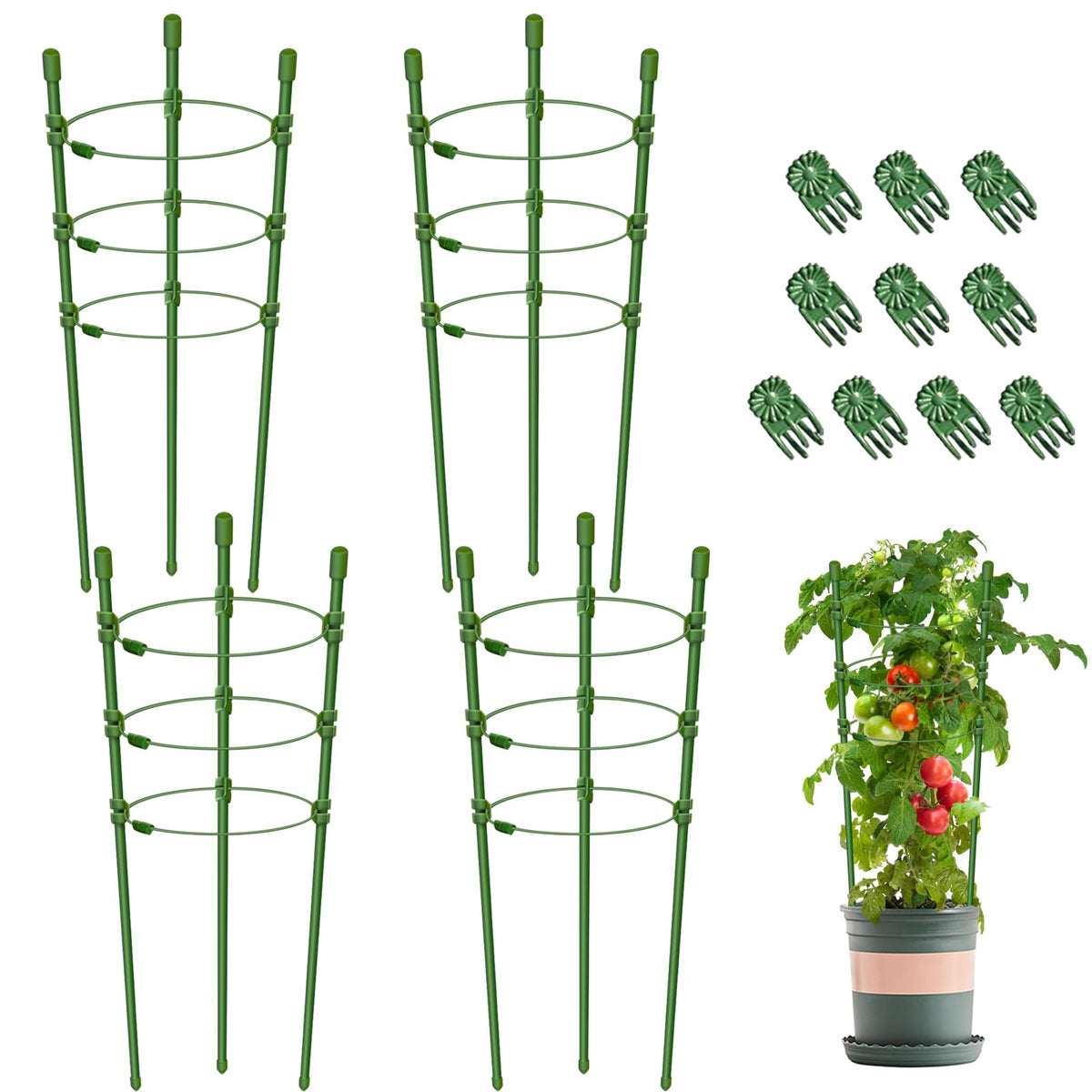 Legigo 18in plant cage four-pack supports pots and tomatoes with upright growth.