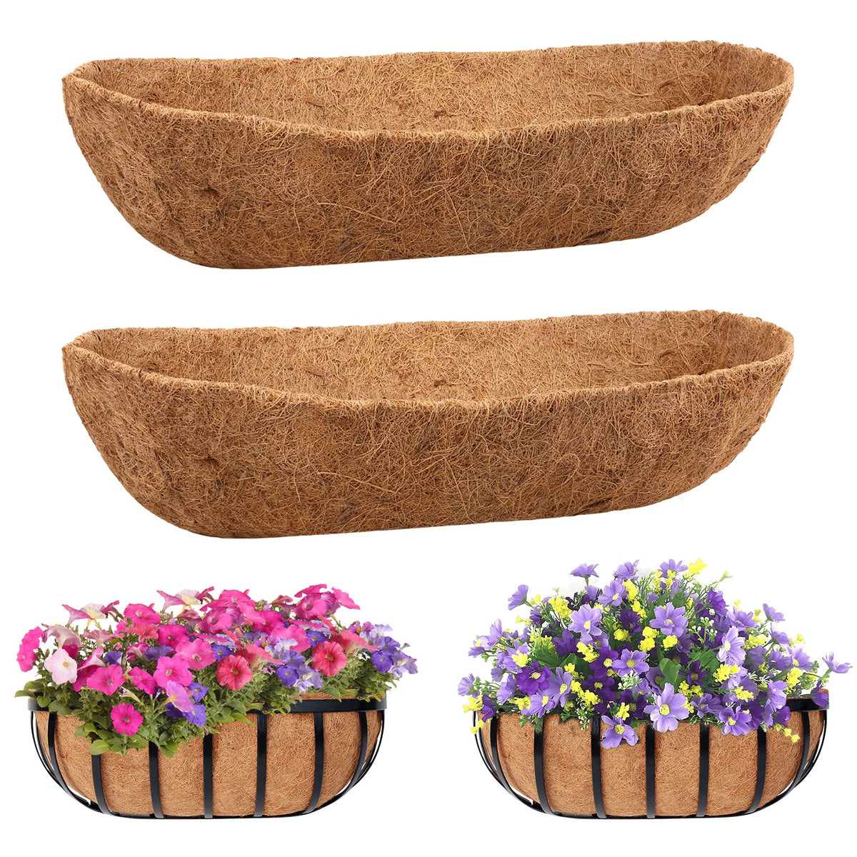 Legigo coco liner for window box keeps soil contained and roots hydrated