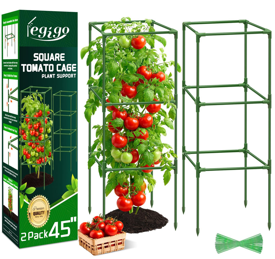 Legigo 2-pack square tomato cages offer sturdy upright support for tomatoes.
