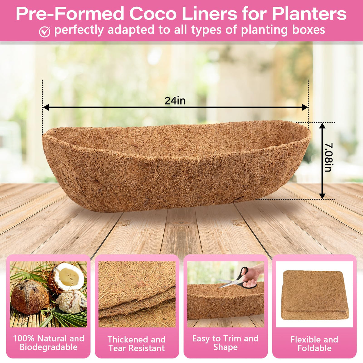 Legigo 24-inch coconut fiber liner for planters offers breathability and moisture balance.