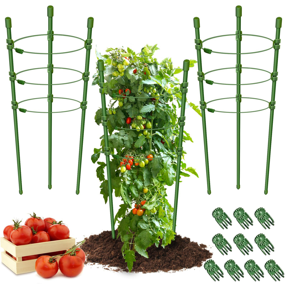 Legigo 3-pack plant support cages front view for neat vertical growth.