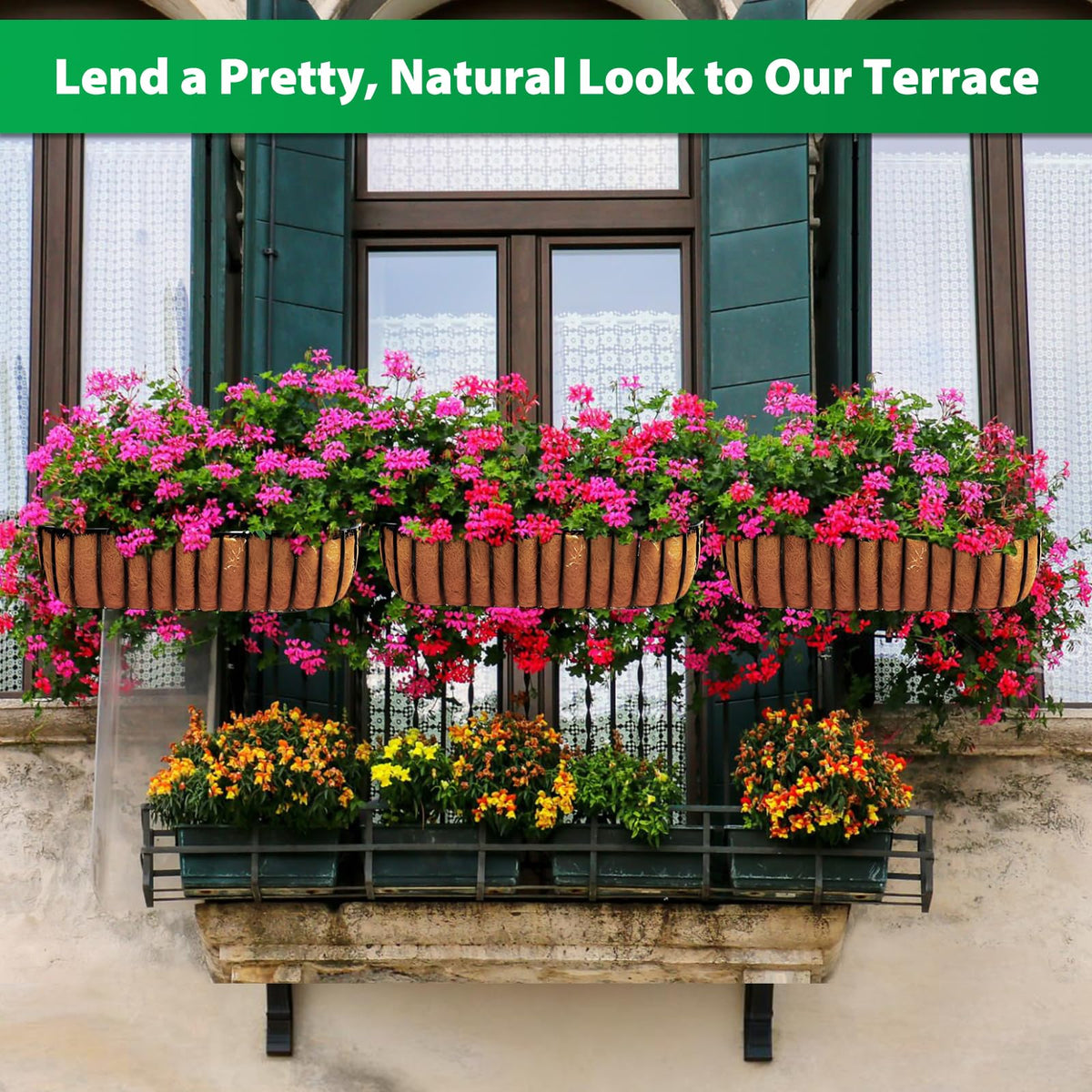 Legigo 30-inch liner inserted into a window box for even hydration.