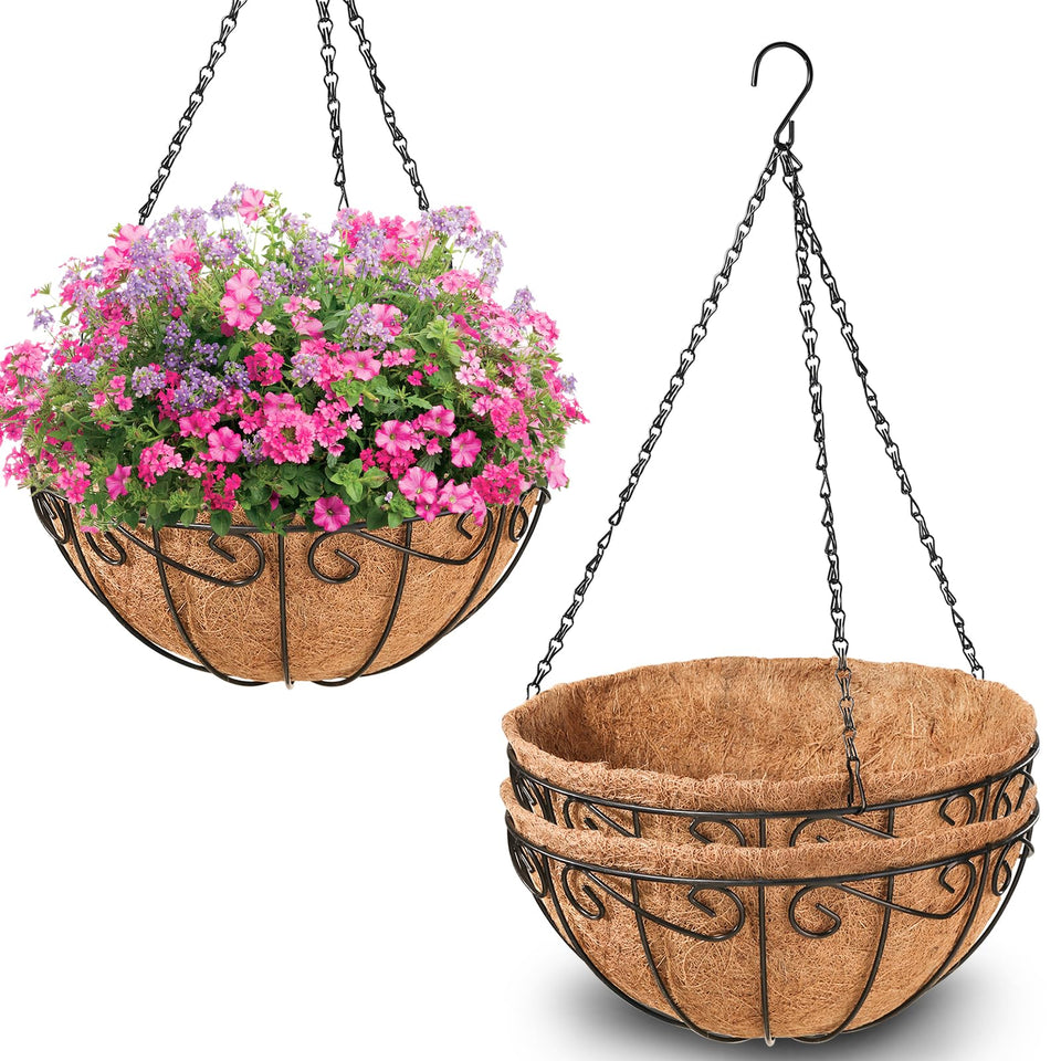 Legigo 3-pack 10-inch hanging baskets for outdoor plants enhance porch decor.