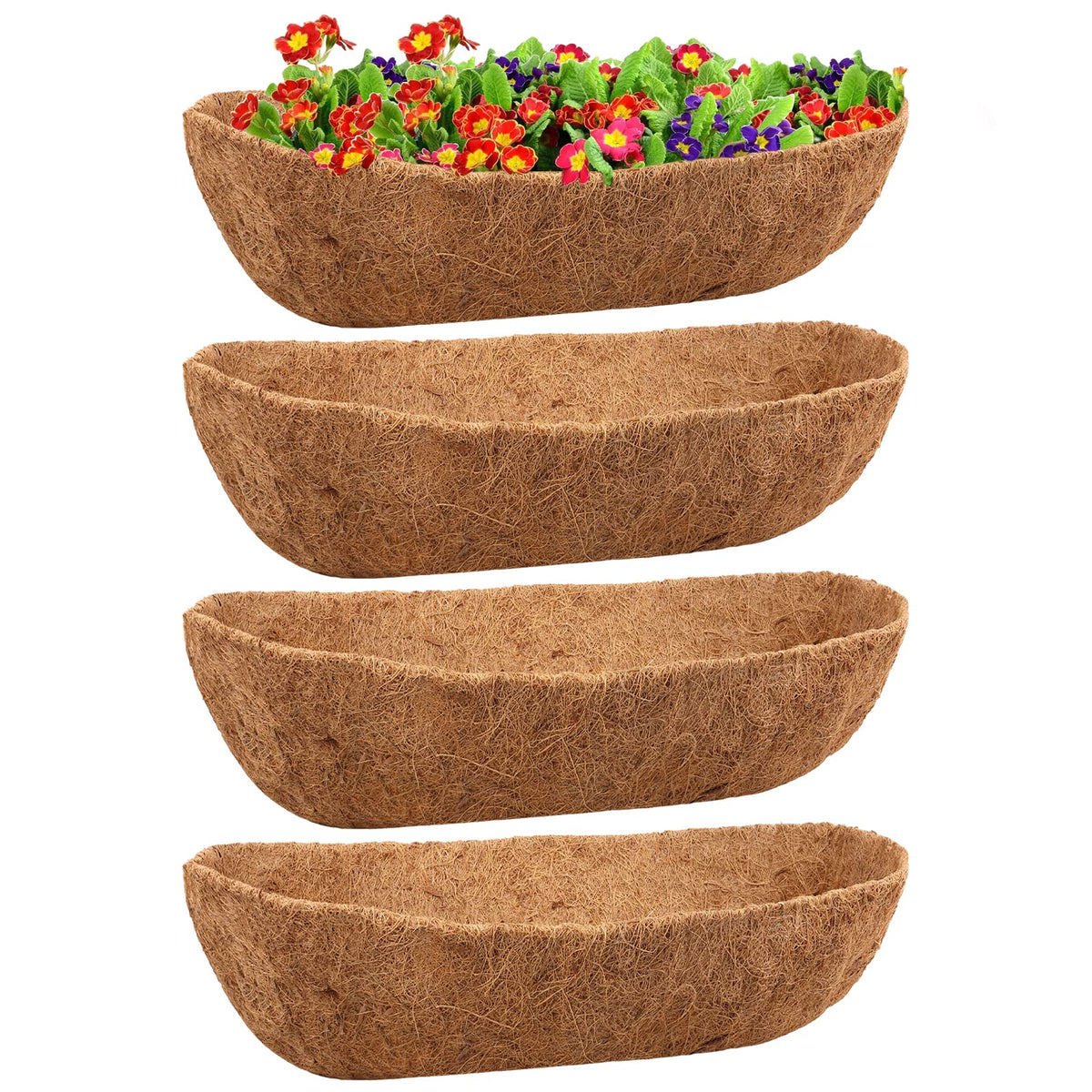 Legigo 4-pack coco liners for window boxes help contain soil and promote airflow.