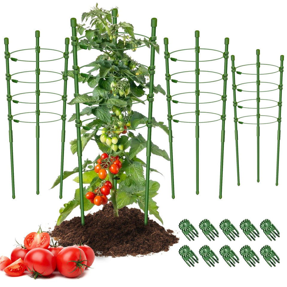 Legigo 4-pack tomato cages in pots provide sturdy support for upright growth.