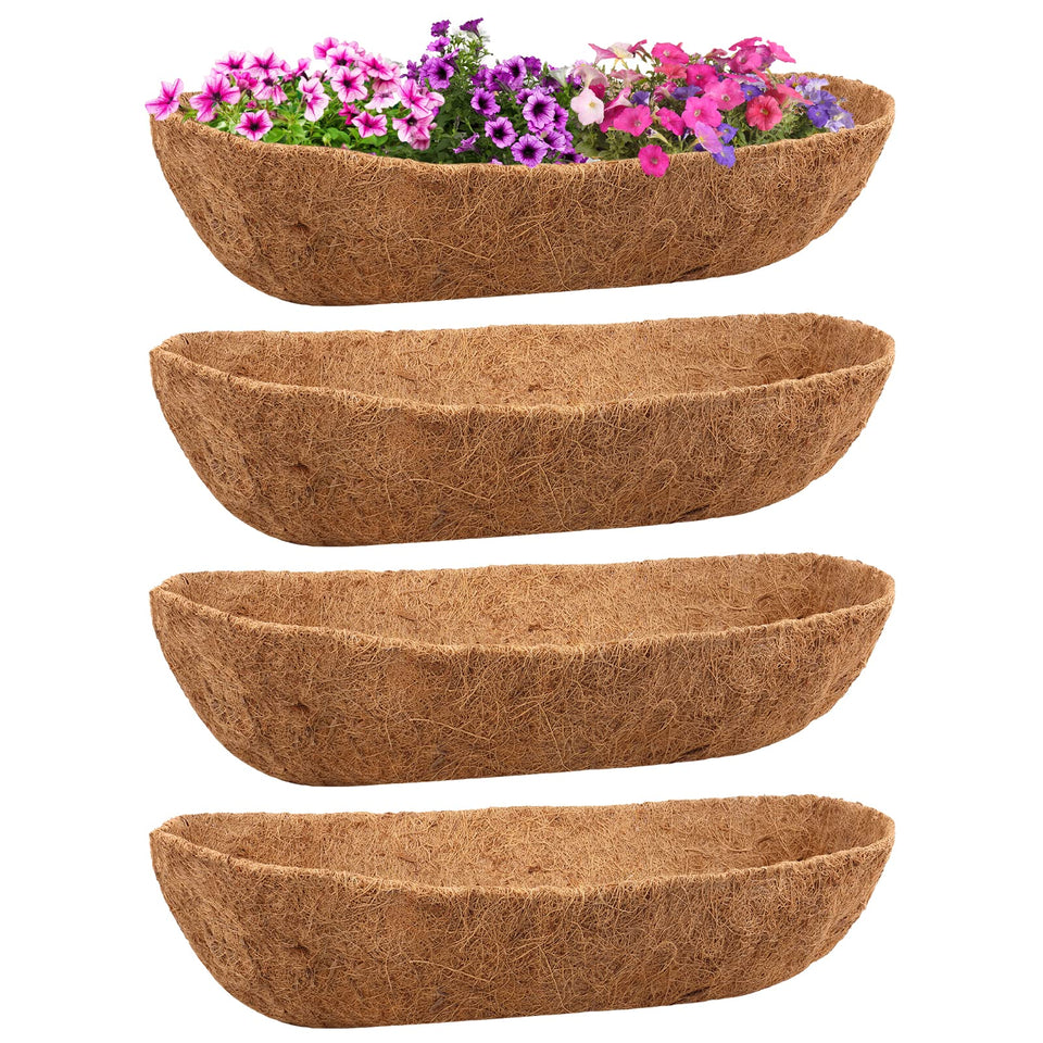Legigo 4-pack trough coconut liner fits 30-inch window boxes for lush, moisture-balanced blooms.